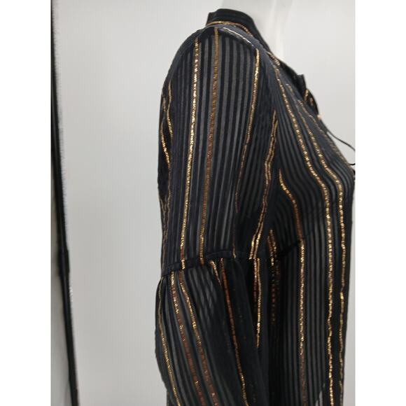 Derek Lam 10 Crosby Top Womens Size 8 Black Gold Metallic Stripes Sheer Silk - Picture 4 of 14
